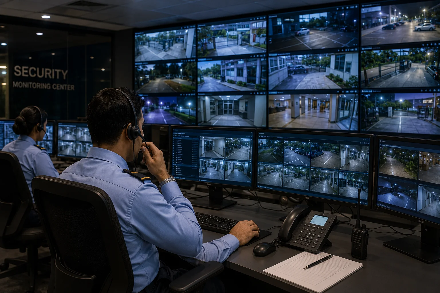 Operations centre with multiple monitoring screens