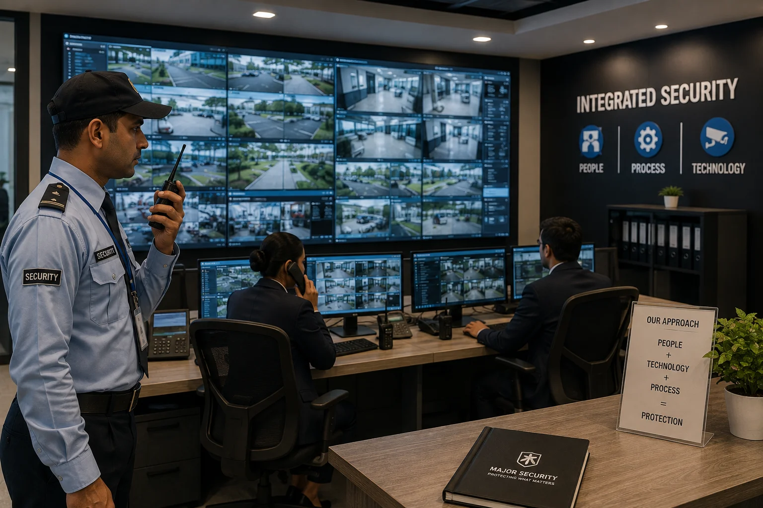 Modern corporate workplace representing integrated security operations